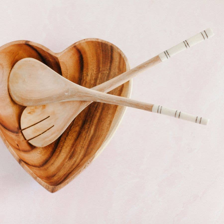 Striped Olive Wood Salad Servers