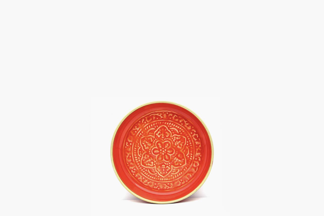 Punjabi Decorative Metal Tray: Large, Orange