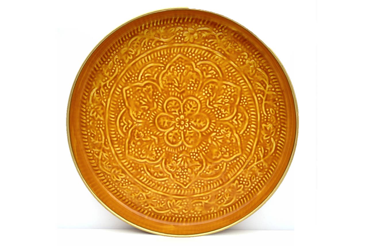 Punjabi Decorative Metal Tray: Large, Orange