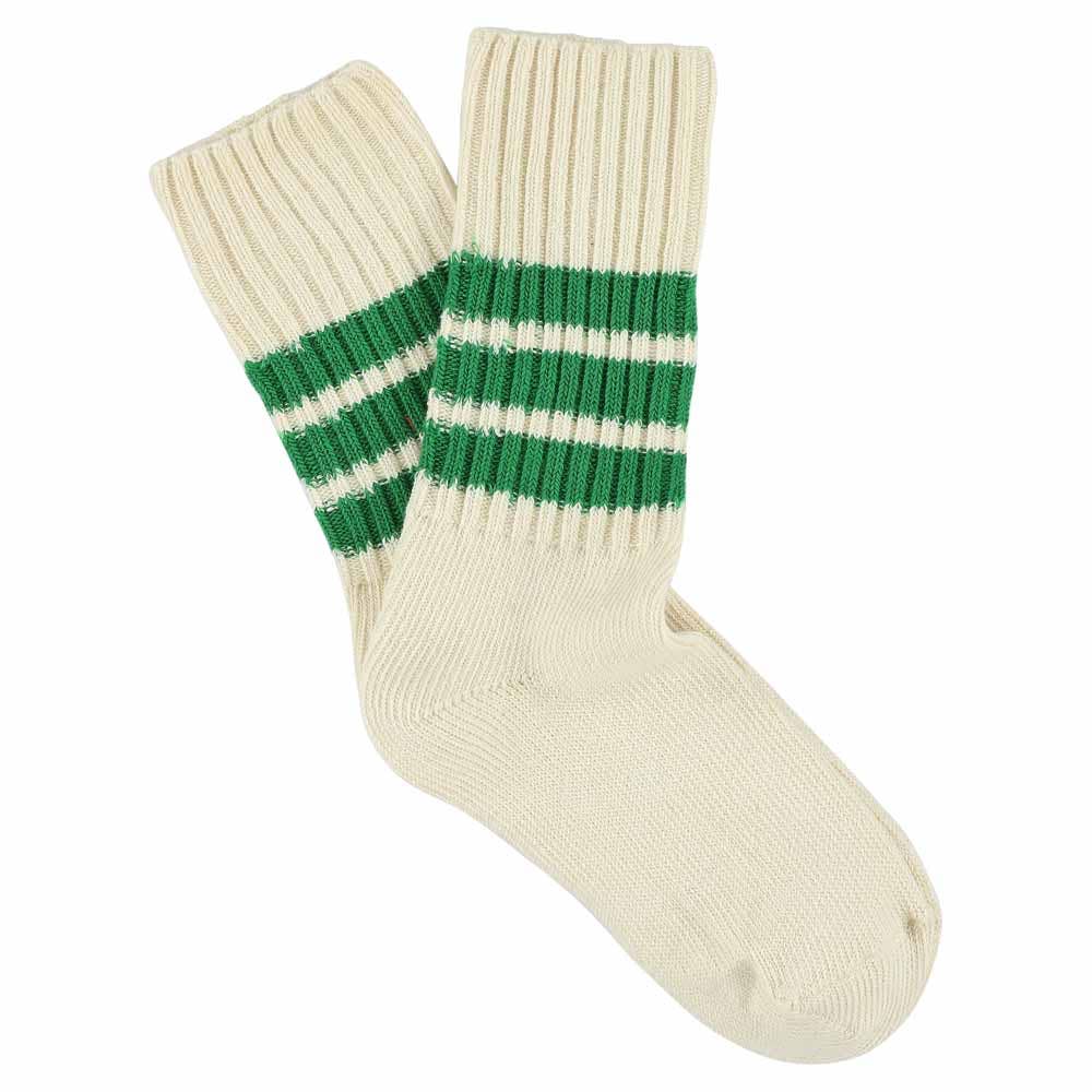 Women Stripes Crew Socks - Ecru / Green: EU 36/41   UK 3.5/7   US 6/9.5