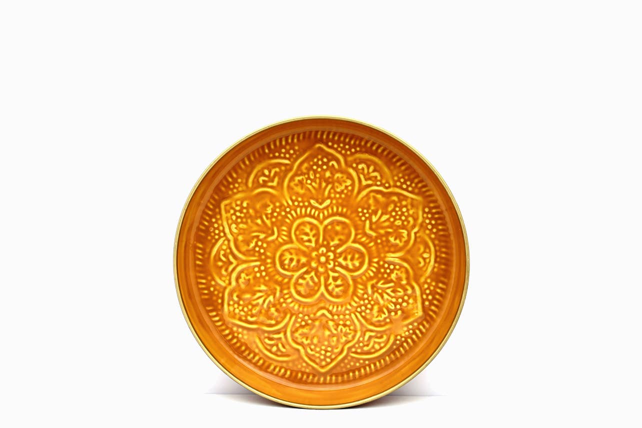 Punjabi Decorative Metal Tray: Large, Orange