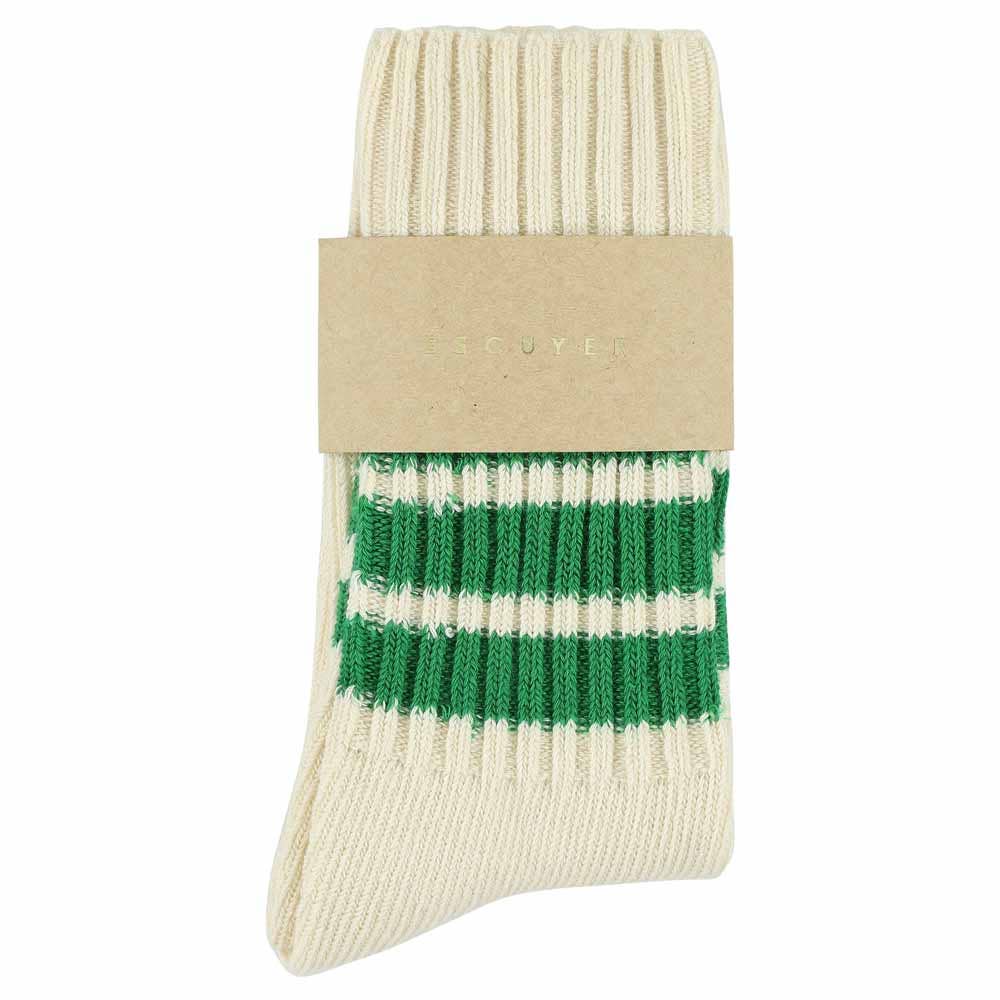 Women Stripes Crew Socks - Ecru / Green: EU 36/41   UK 3.5/7   US 6/9.5